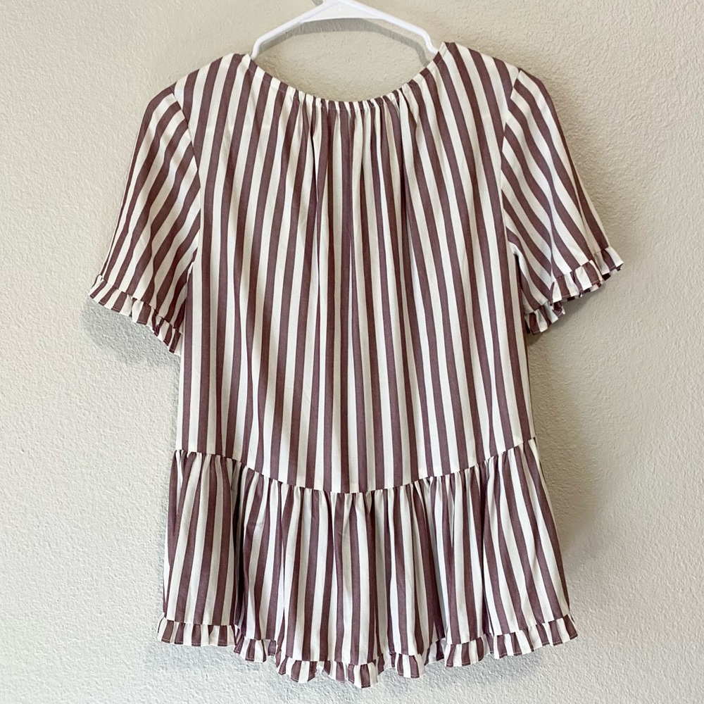 Madewell Stanza Ruffle Hem Top Small Striped Short Sleeve Peplum Preppy Cottage - Picture 11 of 12